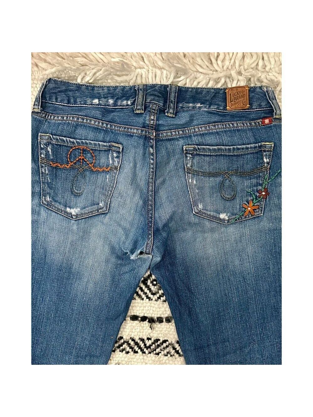 Vintage Lucky Brand Lola Bootcut Jeans 29 Embroidered Pockets Y2K Boho